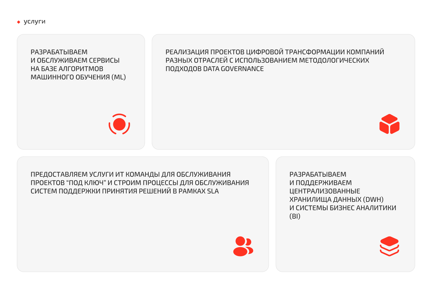 Раздел услуг сайта Data