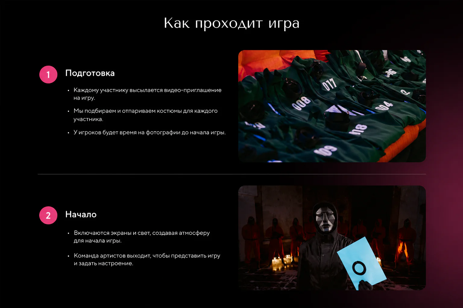 Раздел лендинга Как проходит игра